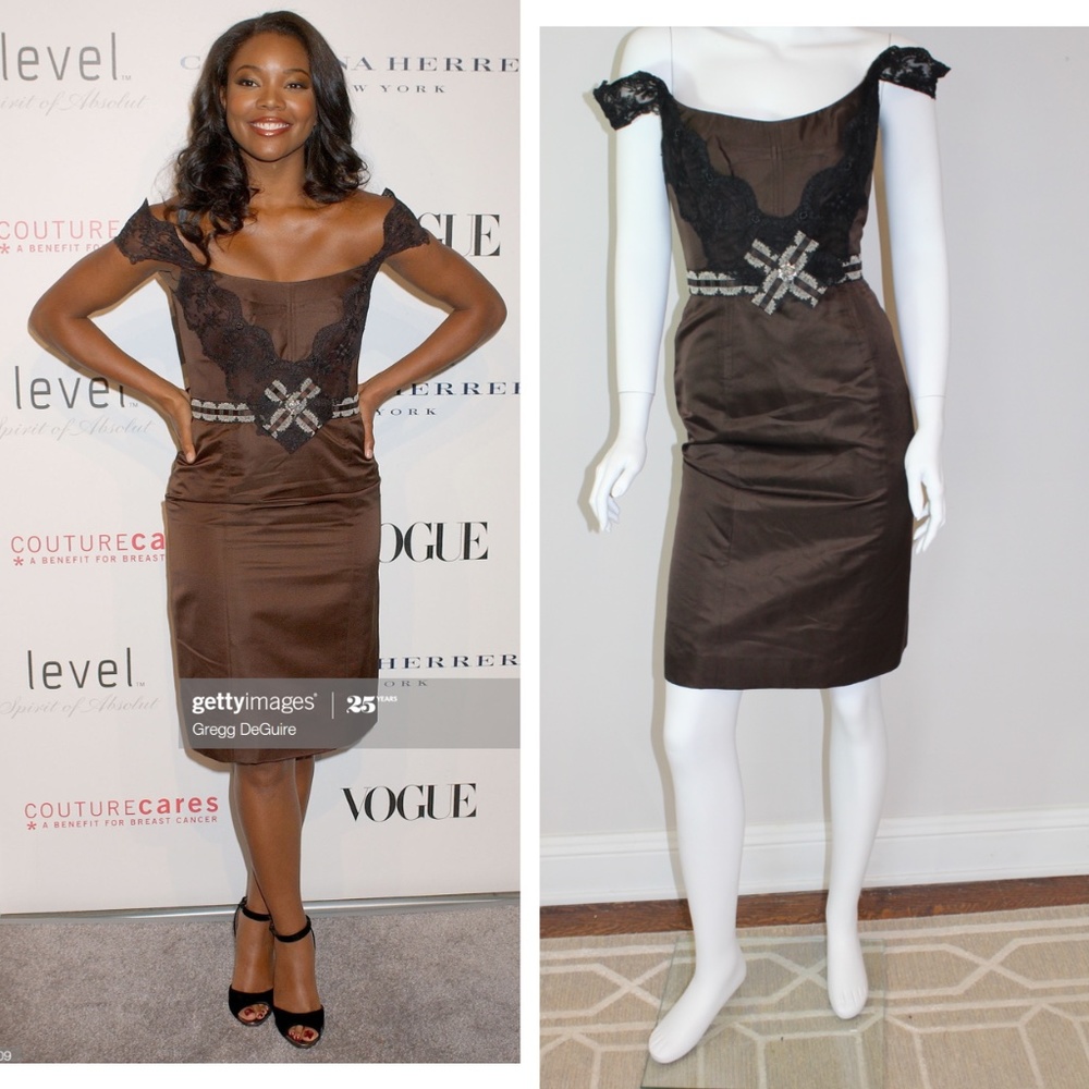 CAROLINA HERRERA - $2190 RED CARPET & RUNWAY Lace Corset Satin Jeweled Dress 6